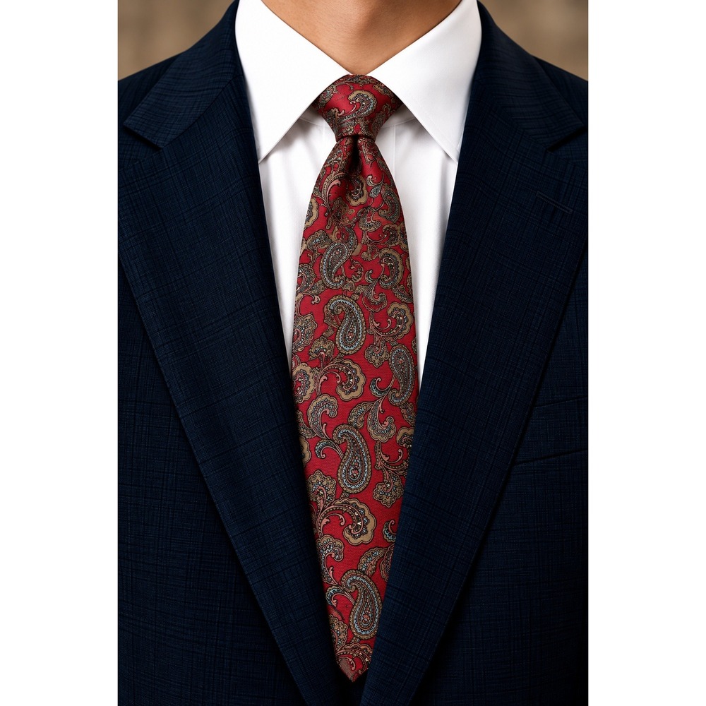 Vintage Christian Dior Mens Red Paisley Silk Necktie Made in USA Italian Fabric